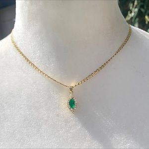 Emerald Green Tear Drop Charm Necklace - 18k Gold Plated Stainless Steel (new!)
